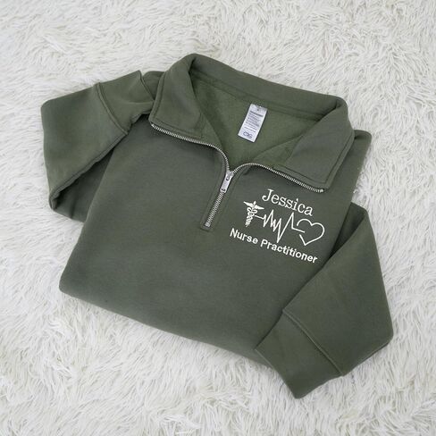 UrbanNEST Custom Embroidered Nurse Practitioner Quarter Zip Sweatshirt, Personalized NP Gift in Saudi Arabia