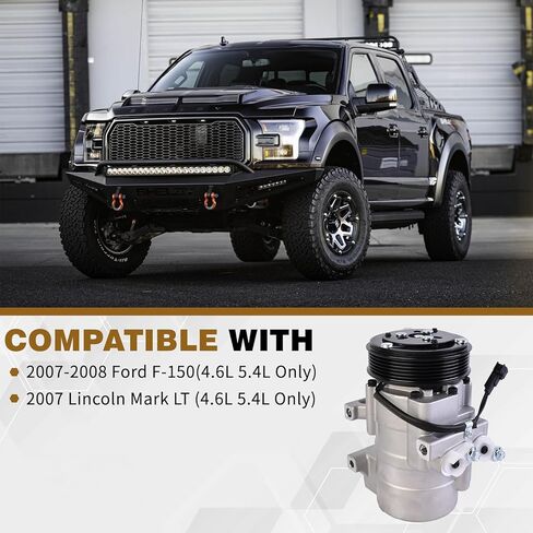 CO10905C A/C Compressor Compatible with 2007-2008 Ford F-150 2007 Lincoln Mark LT 4.6L 5.4L V 8 Engine Only Replace 68192 67192 AL3Z19703A AL1Z19703B in Kuwait