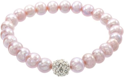 (6.5-7mm) Cultured Freshwater Potato Pearl Stretch Bracelet with Pave Ball Centerpiece, 7" in Saudi Arabia