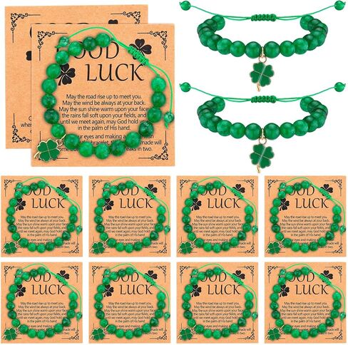 Highergo 12 Set St. Patrick's Day Charm Bracelet Irish Green Nature Stone Lucky Clover Beaded Adjustable Bracelet for Women Irish Festive Jewelry Gifts in Saudi Arabia
