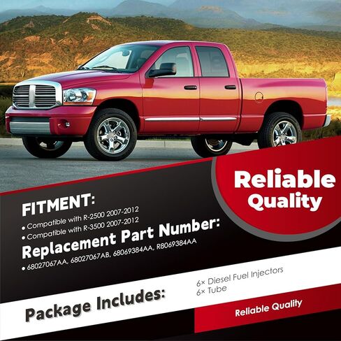 6 قطع حاقن وقود الديزل مع أنبوب متوافق مع Ram 2500 3500 6.7L 2007-2012 0445120050 0445120193 0445120185 68027067AA 986435518 in Saudi Arabia