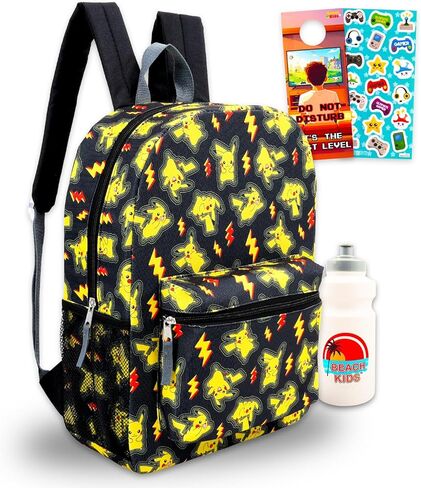 Pokemon Backpack Set for Boys - Bundle with 16" Pikachu Backpack, Water Bottle, Stickers, More | Pokemon Pikachu School Bag for Kids in Saudi Arabia