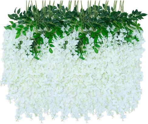 12 Pack Artificial Wisteria Hanging Flowers Fake Wisteria Flower Garland Silk Vines Rattan Decor for Home Wedding Arch Wall Garden Greenery Bedroom Outdoor Office Party Decoration (Light Pink) in Saudi Arabia