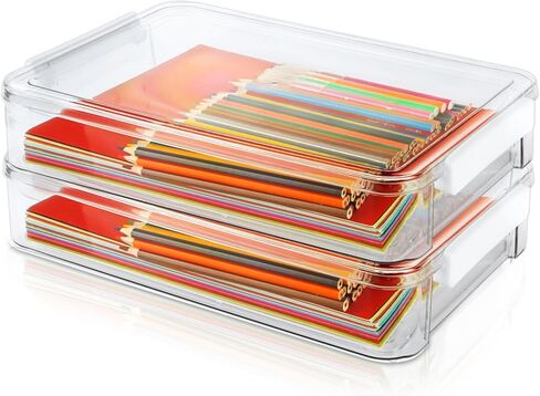 2PCS 6 Qt A4 Paper Storage Box Clear Plastic Case 9x13 Scrapbook Case Stackable Transparent File Box A4 Paper Storage Containers for Craft, Document, Photo, Book（13.58" x 9.25" x2.75"） in Kuwait