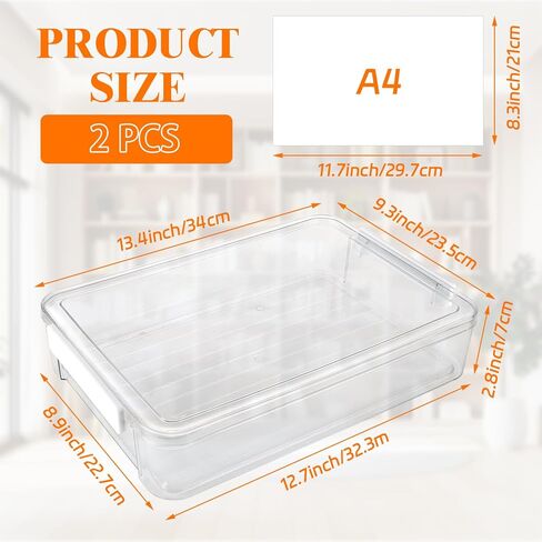 2PCS 6 Qt A4 Paper Storage Box Clear Plastic Case 9x13 Scrapbook Case Stackable Transparent File Box A4 Paper Storage Containers for Craft, Document, Photo, Book（13.58" x 9.25" x2.75"） in Kuwait
