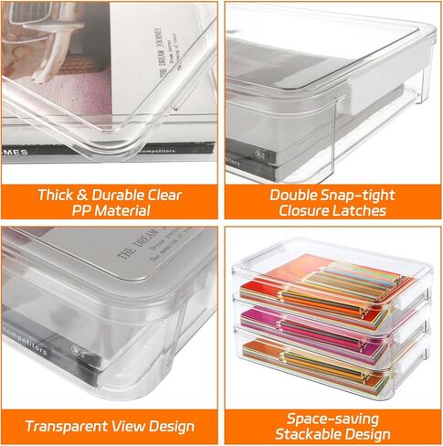 2PCS 6 Qt A4 Paper Storage Box Clear Plastic Case 9x13 Scrapbook Case Stackable Transparent File Box A4 Paper Storage Containers for Craft, Document, Photo, Book（13.58" x 9.25" x2.75"） in Kuwait
