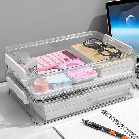 2PCS 6 Qt A4 Paper Storage Box Clear Plastic Case 9x13 Scrapbook Case Stackable Transparent File Box A4 Paper Storage Containers for Craft, Document, Photo, Book（13.58" x 9.25" x2.75"） in Kuwait