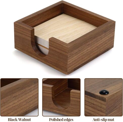 Buqoo 6-Piece Walnut Wood Desk Organizer Set, Pen Holder with Acrylic Insert, Tape Dispenser, Sticky Note Holder & Paper Clip Bow lfor School N Home Office Supplies in Kuwait