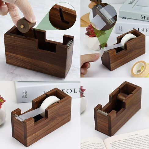 Buqoo 6-Piece Walnut Wood Desk Organizer Set, Pen Holder with Acrylic Insert, Tape Dispenser, Sticky Note Holder & Paper Clip Bow lfor School N Home Office Supplies in Kuwait