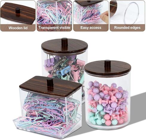 Buqoo 6-Piece Walnut Wood Desk Organizer Set, Pen Holder with Acrylic Insert, Tape Dispenser, Sticky Note Holder & Paper Clip Bow lfor School N Home Office Supplies in Kuwait