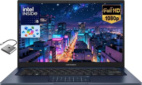 كمبيوتر محمول ASUS Vivobook، شاشة FHD مقاس 14 بوصة، i3-1215U، ذاكرة الوصول العشوائي 16 جيجابايت، 512 جيجابايت SSD، Wi-Fi 6، HDMI، كاميرا ويب، لوحة اللمس، Windows 11 Home، أزرق in Saudi Arabia