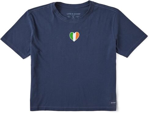 Life is Good. Women's Irish Flag Heart Short Sleeve Crusher Boxy Tee, Darkest Blue in Saudi Arabia