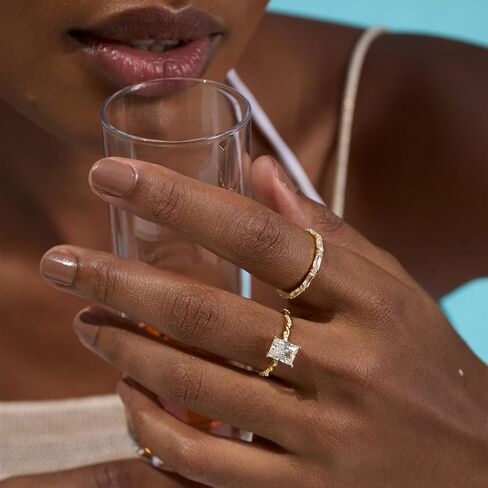 STORYJEWELLERY خواتم خطوبة للنساء، خواتم زفاف للنساء، خاتم سفر بقطع مشع 1.5 قيراط، خاتم زركونيا مكعب مطلي بالذهب، هدايا لها in Saudi Arabia