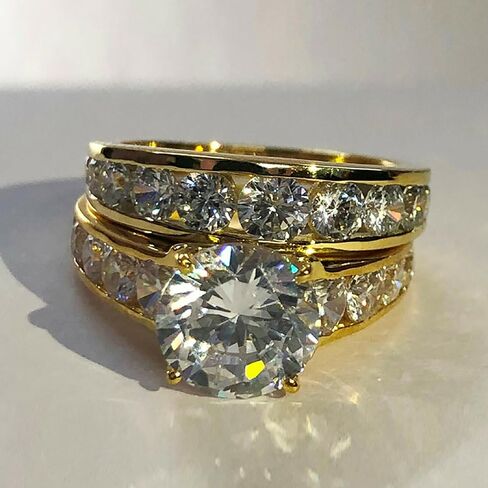 Luxury 2Pc Bridal Sets Rings for Women Gold Color Eternity Wedding Jewelry in Saudi Arabia