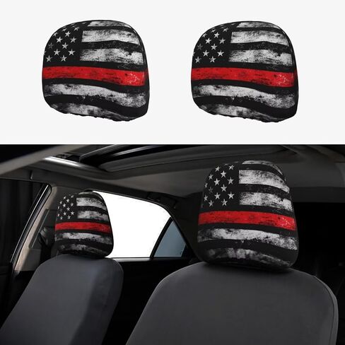 2 PCS Car Headrest Cover Black American Flag Print Car Seat Head Cover for Most Cars, Trucks, Vans, Sedans, SUV Flags Retro National Universal Automotive Interior Accessories in Saudi Arabia