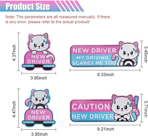 4PCS Cartoon Cat Student Driver Car Magnet, Magnetic Reusable Reflective Car Decal, Cute New Driver Safety Signs Automotive Bumper Stickers in Saudi Arabia