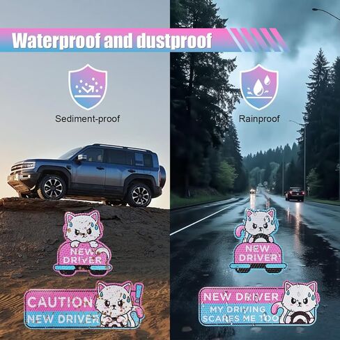 4PCS Cartoon Cat Student Driver Car Magnet, Magnetic Reusable Reflective Car Decal, Cute New Driver Safety Signs Automotive Bumper Stickers in Saudi Arabia