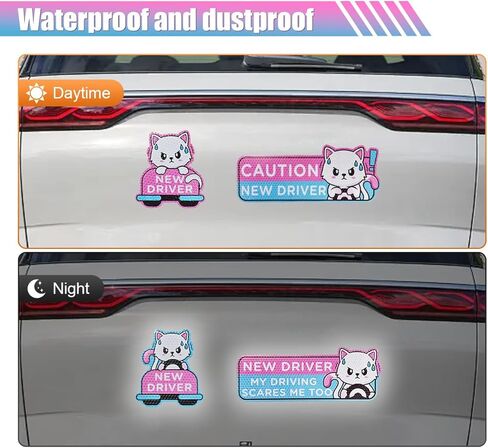 4PCS Cartoon Cat Student Driver Car Magnet, Magnetic Reusable Reflective Car Decal, Cute New Driver Safety Signs Automotive Bumper Stickers in Saudi Arabia