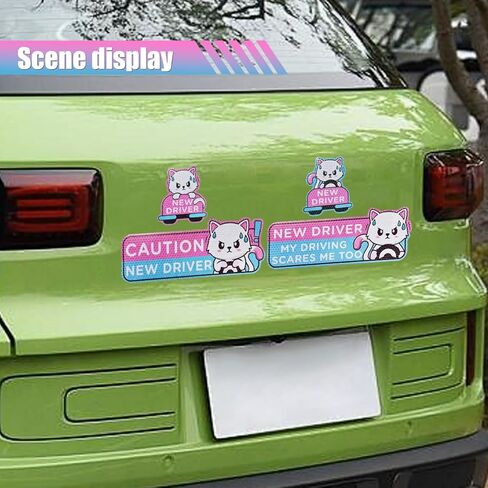 4PCS Cartoon Cat Student Driver Car Magnet, Magnetic Reusable Reflective Car Decal, Cute New Driver Safety Signs Automotive Bumper Stickers in Saudi Arabia
