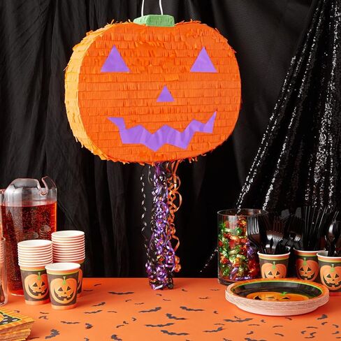 Pumpkin Pinata - 17 x 13 x 3 In, Orange Corrugated Paper, Cute Pumpkin Design - 3 Pull Strings & Easy Fill & Hang - Pinata & Party Decoration in Saudi Arabia