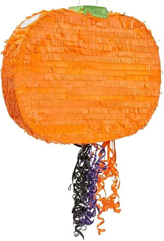 Pumpkin Pinata - 17 x 13 x 3 In, Orange Corrugated Paper, Cute Pumpkin Design - 3 Pull Strings & Easy Fill & Hang - Pinata & Party Decoration in Saudi Arabia