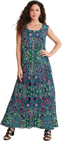 Roaman's Women's Plus Size Button-Front Crinkle Dress with Princess Seams in Saudi Arabia