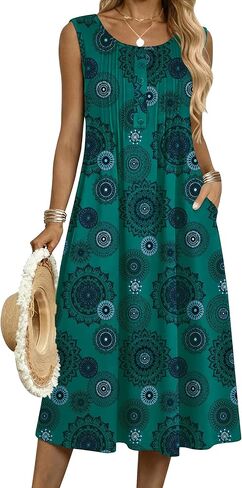 Zeagoo Summer Dresses for Women Flowy Aline Casual Midi Tank Dress Beach Boho Vacation Sundresses Shift Dress with Pockets in Kuwait