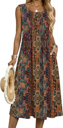 Zeagoo Summer Dresses for Women Flowy Aline Casual Midi Tank Dress Beach Boho Vacation Sundresses Shift Dress with Pockets in Kuwait