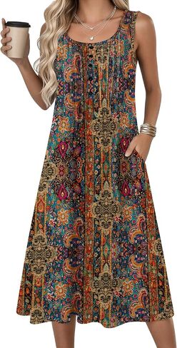Zeagoo Summer Dresses for Women Flowy Aline Casual Midi Tank Dress Beach Boho Vacation Sundresses Shift Dress with Pockets in Kuwait