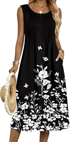 Zeagoo Summer Dresses for Women Flowy Aline Casual Midi Tank Dress Beach Boho Vacation Sundresses Shift Dress with Pockets in Kuwait