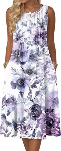 Zeagoo Summer Dresses for Women Flowy Aline Casual Midi Tank Dress Beach Boho Vacation Sundresses Shift Dress with Pockets in Kuwait