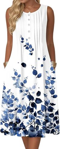Zeagoo Summer Dresses for Women Flowy Aline Casual Midi Tank Dress Beach Boho Vacation Sundresses Shift Dress with Pockets in Kuwait