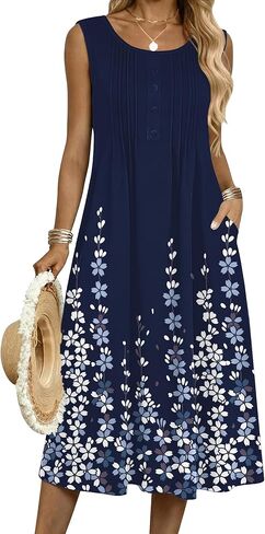 Zeagoo Summer Dresses for Women Flowy Aline Casual Midi Tank Dress Beach Boho Vacation Sundresses Shift Dress with Pockets in Kuwait