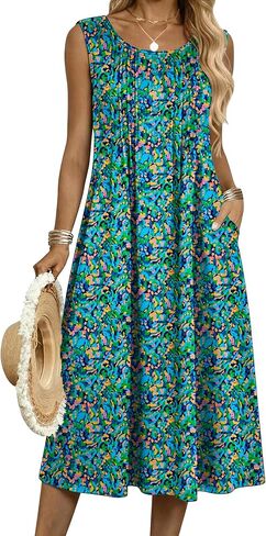 Zeagoo Summer Dresses for Women Flowy Aline Casual Midi Tank Dress Beach Boho Vacation Sundresses Shift Dress with Pockets in Kuwait
