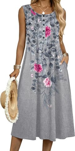 Zeagoo Summer Dresses for Women Flowy Aline Casual Midi Tank Dress Beach Boho Vacation Sundresses Shift Dress with Pockets in Kuwait