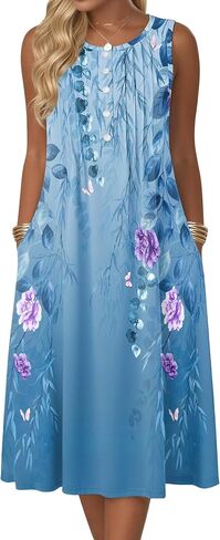 Zeagoo Summer Dresses for Women Flowy Aline Casual Midi Tank Dress Beach Boho Vacation Sundresses Shift Dress with Pockets in Saudi Arabia