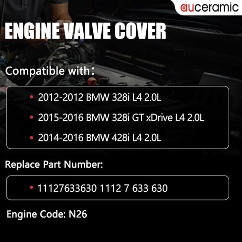 غطاء الصمام AUCERAMIC 264-497 N26 مع حشية ومسامير مناسب لسيارات BMW 2012 328i, 2015 2016 328i GT xDrive, 2014 2015 2016 428i 2.0L L4 N26B20A 11127633630 in Saudi Arabia