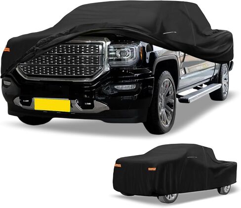 Car Cover Waterproof All Weather 210D-PU, UV Sun Rain Protection, for GMC Sierra, with Left Side Zipper & Mirror Pockets, Black in Saudi Arabia