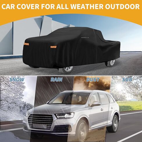 Car Cover Waterproof All Weather 210D-PU, UV Sun Rain Protection, for GMC Sierra, with Left Side Zipper & Mirror Pockets, Black in Saudi Arabia