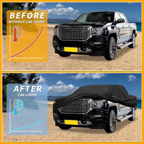 Car Cover Waterproof All Weather 210D-PU, UV Sun Rain Protection, for GMC Sierra, with Left Side Zipper & Mirror Pockets, Black in Saudi Arabia