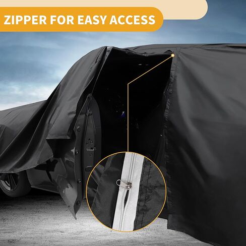 Car Cover Waterproof All Weather 210D-PU, UV Sun Rain Protection, for GMC Sierra, with Left Side Zipper & Mirror Pockets, Black in Saudi Arabia