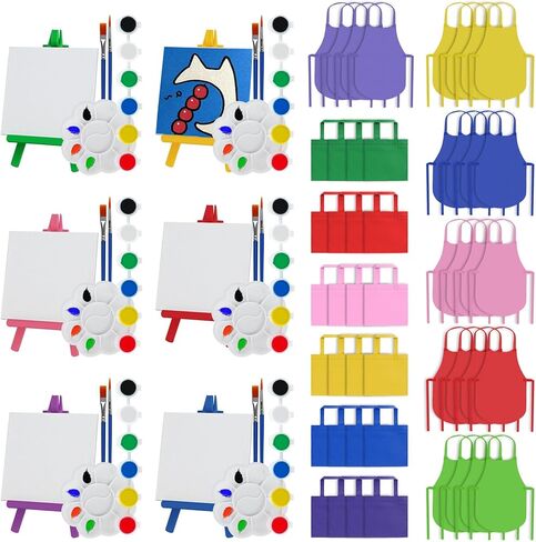 مجموعة 24 قطعة من حامل الرسم الصغير مجموعة طلاء أكريليك صغيرة هدايا عيد الحب تتضمن لوحات قماشية وحوامل خشبية وشرائط طلاء وفرش ولوحات ومآزر وحقائب حمل لأنشطة مجموعة الحرف اليدوية in Kuwait