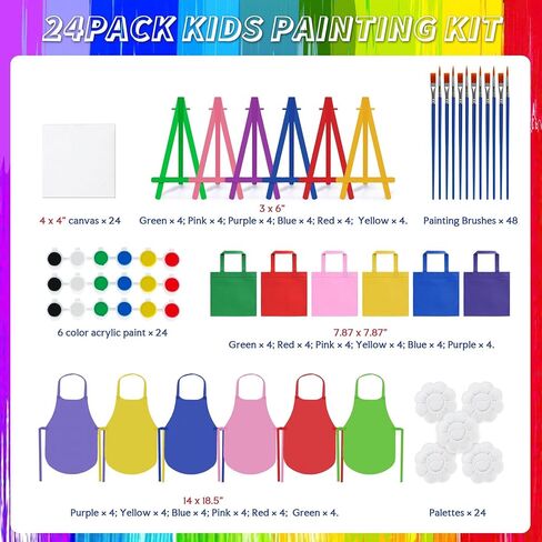 مجموعة 24 قطعة من حامل الرسم الصغير مجموعة طلاء أكريليك صغيرة هدايا عيد الحب تتضمن لوحات قماشية وحوامل خشبية وشرائط طلاء وفرش ولوحات ومآزر وحقائب حمل لأنشطة مجموعة الحرف اليدوية in Kuwait