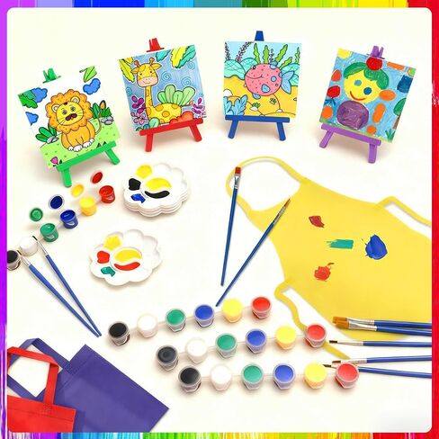 مجموعة 24 قطعة من حامل الرسم الصغير مجموعة طلاء أكريليك صغيرة هدايا عيد الحب تتضمن لوحات قماشية وحوامل خشبية وشرائط طلاء وفرش ولوحات ومآزر وحقائب حمل لأنشطة مجموعة الحرف اليدوية in Kuwait