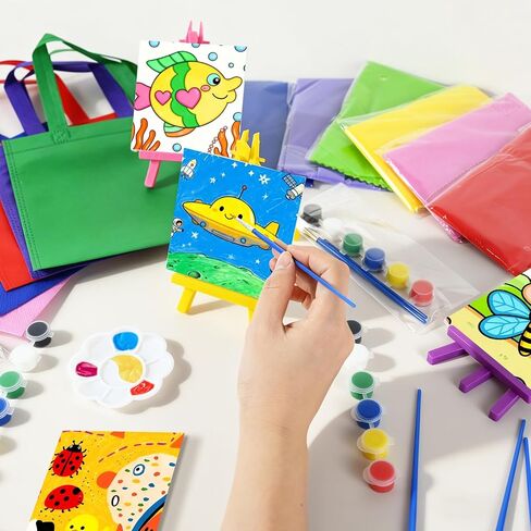 مجموعة 24 قطعة من حامل الرسم الصغير مجموعة طلاء أكريليك صغيرة هدايا عيد الحب تتضمن لوحات قماشية وحوامل خشبية وشرائط طلاء وفرش ولوحات ومآزر وحقائب حمل لأنشطة مجموعة الحرف اليدوية in Kuwait
