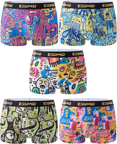 Men's Cooling Underwear Soft Novelty Art Pattern Boxer Shorts Moisture-Wicking Stretchy Trunks for Men 5 Pack in Saudi Arabia