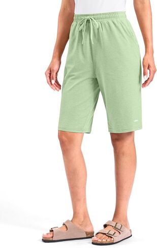 Viodia 9"/11" Comfy Bermuda Shorts for Women Sweat Knit Long Shorts Knee Length Jersey Shorts for Lounge Casual in Kuwait