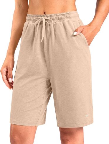 Viodia 9"/11" Comfy Bermuda Shorts for Women Sweat Knit Long Shorts Knee Length Jersey Shorts for Lounge Casual in Kuwait