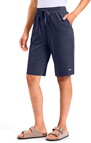 Viodia 9"/11" Comfy Bermuda Shorts for Women Sweat Knit Long Shorts Knee Length Jersey Shorts for Lounge Casual in Kuwait