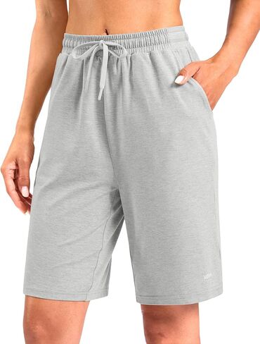 Viodia 9"/11" Comfy Bermuda Shorts for Women Sweat Knit Long Shorts Knee Length Jersey Shorts for Lounge Casual in Kuwait